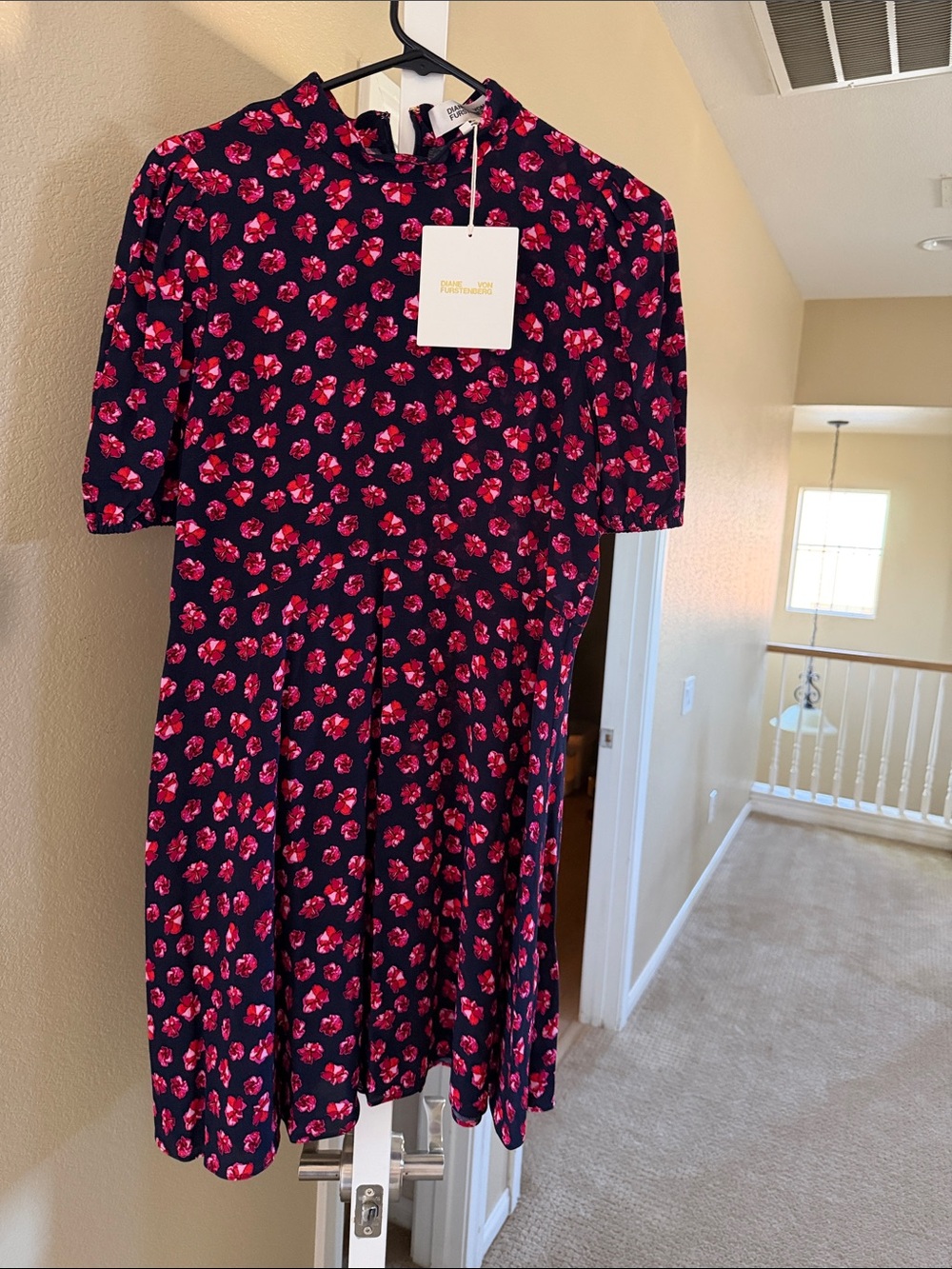 Girls Navy Dress with Pink Floral Print